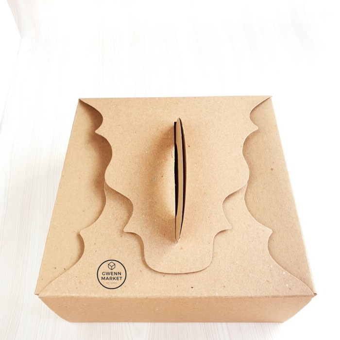 Dus kue Kraft coklat premium tebal handle kotak kue cake box cake 22cm