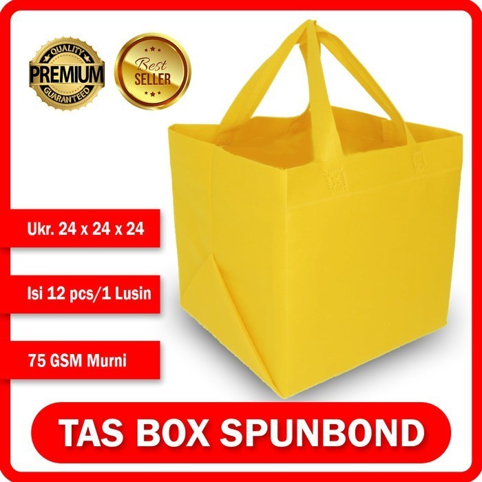 KANTONG DUS KUE & NASI BOX 24x24x24 - Tas Box Handle Spunbond - KUNING