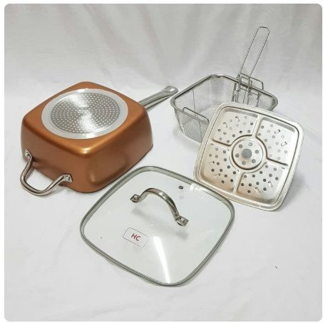 Multi Purpose Square Pan Copper Finish Hc Panci Serbaguna - Asli