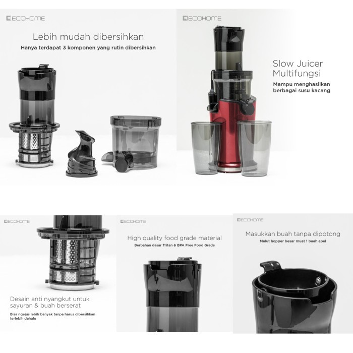 Ecohome Slow Juicer Esj-999(Rpm 40) Original Pengekstrak Buah Import