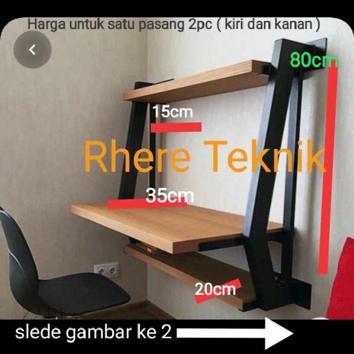 rak meja kerja rak besi meja laptop komputer belajar tempel dinding