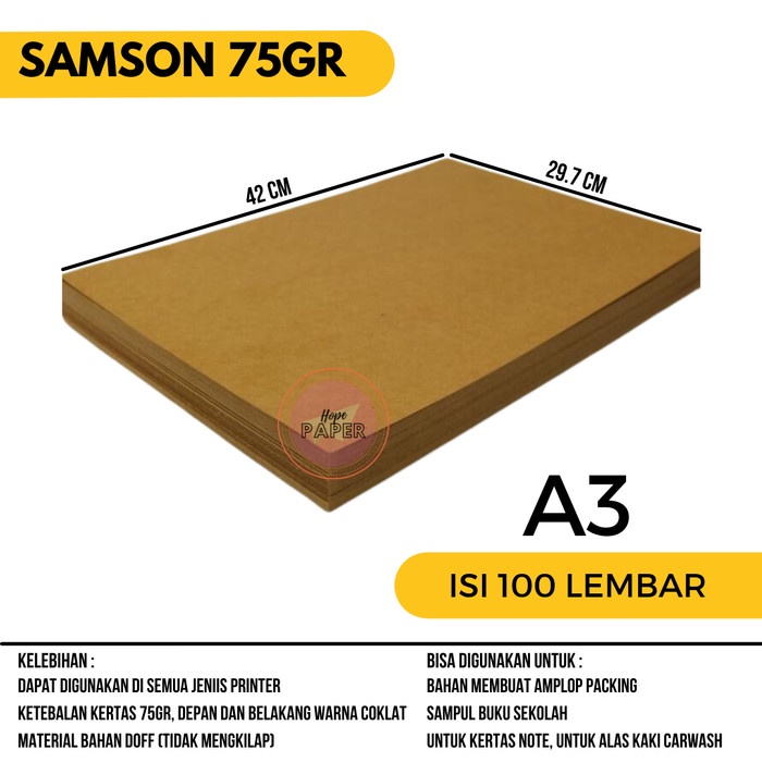 Kertas Samson A3 75 gr isi 100 lembar / Kertas Coklat / Sampul Buku
