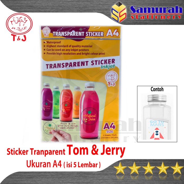 

ATKJaya- Stiker Label Transparent Tom & Jerry / Plastik Sticker Ukuran A4 isi 5