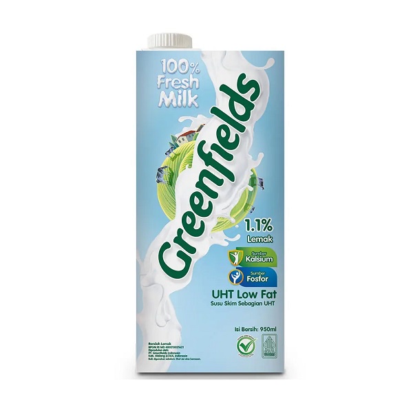 

GREENFIELDS SUSU UHT LOW FAT MILK TP 950 ML - SUSU