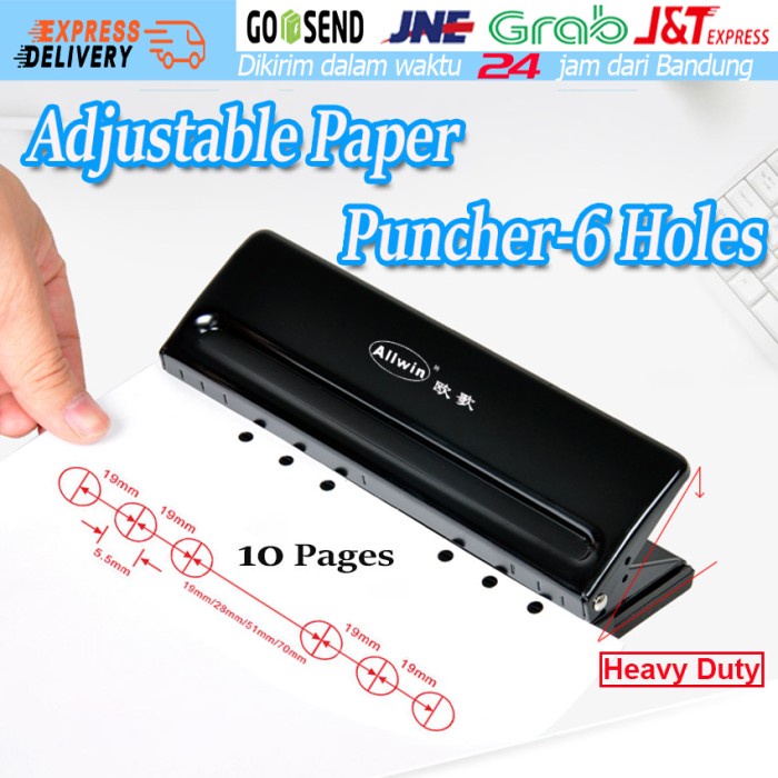 

ATKJaya- 6 Hole Punch Pembolong Kertas 6 Lubang Adjustable Pembolong 6 Lubang