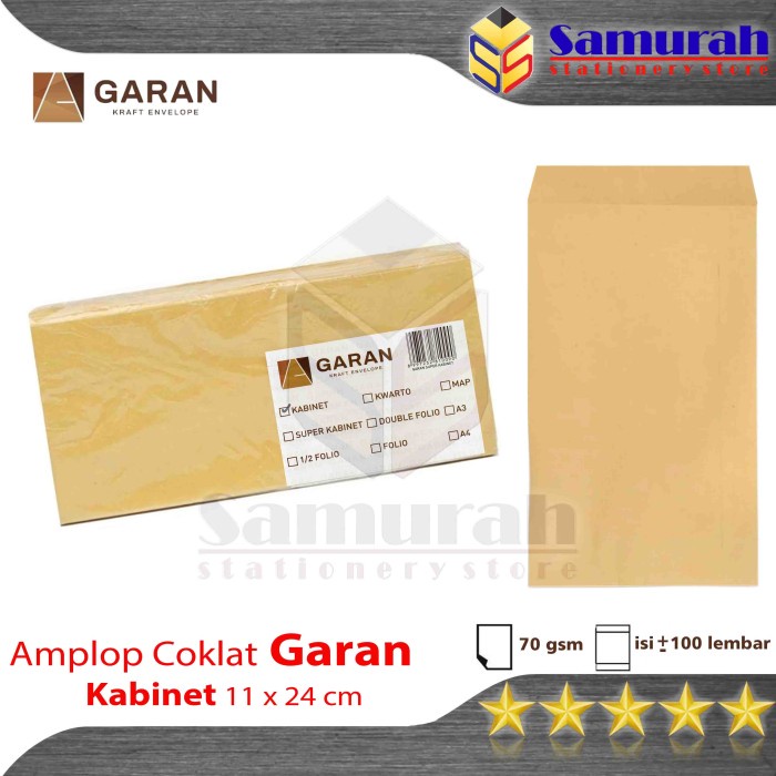 

ATKJaya- Amplop Kertas Coklat GARAN Ukuran Kabinet / Gaji Kaca Kiri - Kanan