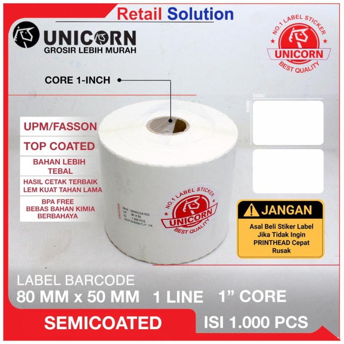 

ATKJaya- Stiker Label Barcode Semicoat 80x50 mm / 80 x 50 mm / 80x50mm / 8x5 CM