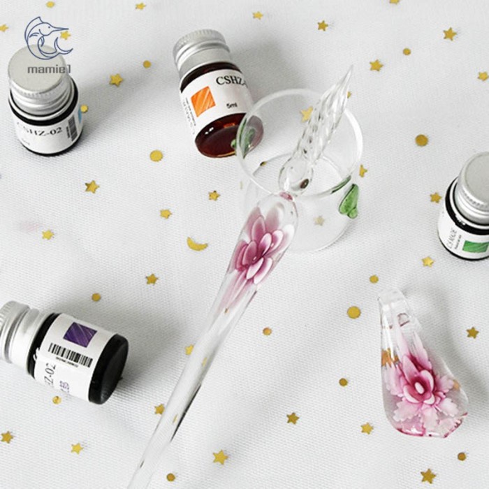 

FLOWER GLASS DIP PEN 3D ART TRANSPARENT NIB COLOR INK SIGNATURE SIGN