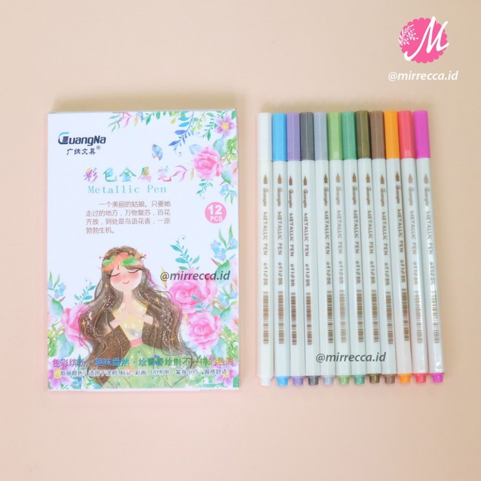 

GUANGNA METALLIC BRUSH PEN SET 12 COLORS BOLPEN PULPEN KUAS METALIK KE
