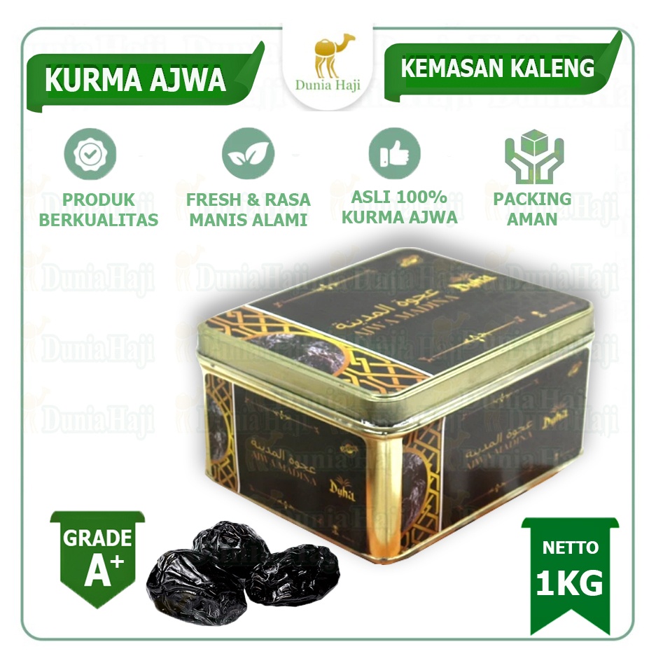 

Kurma Ajwa 1KG Lembut Kemasan KALENG / Azwa Ajwah Kurma Nabi Empuk 100% Asli Madinah Premium