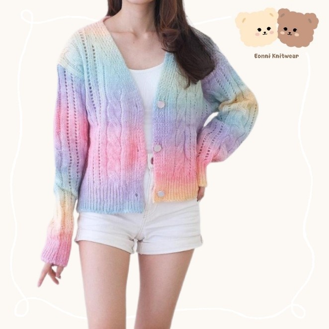 Harga Terbaru Cardigan Wanita Korea Import Rajut (Rainbow) Shj23