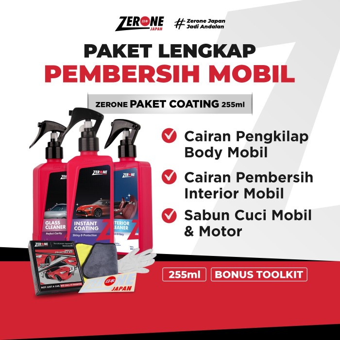 JAYAmart- Paket Coating Zerone Japan Instant Coating Pengkilap Mobil, Pembersih Interior Dalam Mobil