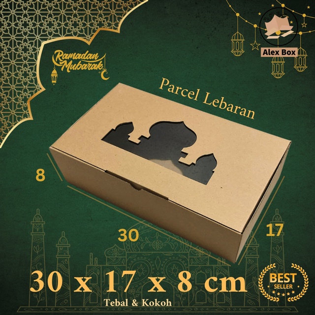 Kardus Parcel Lebaran Ukuran 30 x 17 x 8 cm | Box Mika Hampers Idul Fitri | Diecut Hantaran Kue