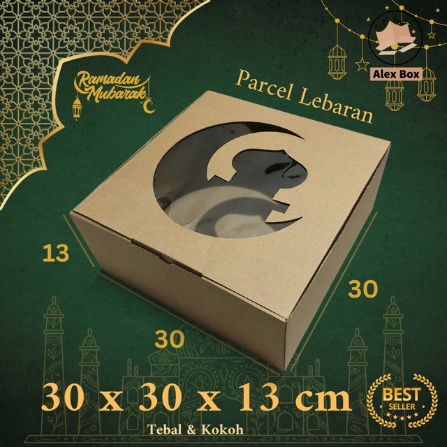 

Kardus Parcel Lebaran Ukuran 30 x 30 x 13 cm | Box Mika Hampers Idul Fitri | Diecut Hantaran Kue