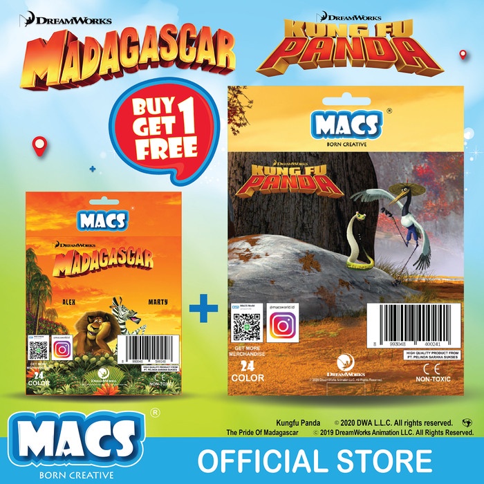 

MACS PENSIL WARNA 24 BUY 1 GET 1 FREE MADAGASCAR + KUNG FU PANDA
