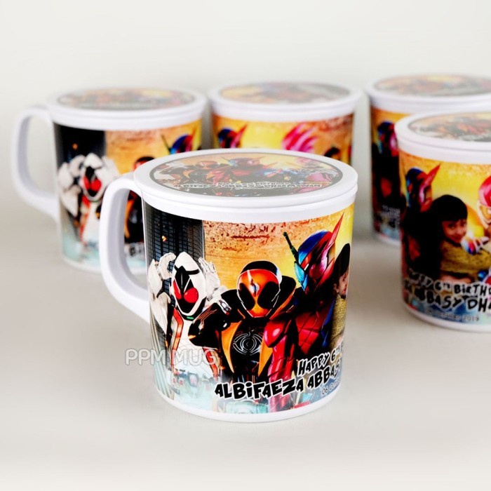 Souvenir ULTAH Cetak Sablon Mug Melamin dan Tutup