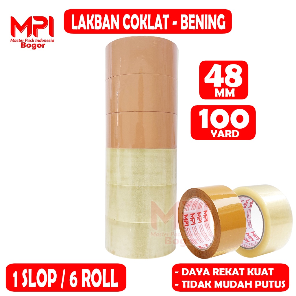 

6 PCS - Lakban Coklat - Lakban Bening MPI 48 mm x 100 Yard / Lakban Packing - Master Pack Indonesia