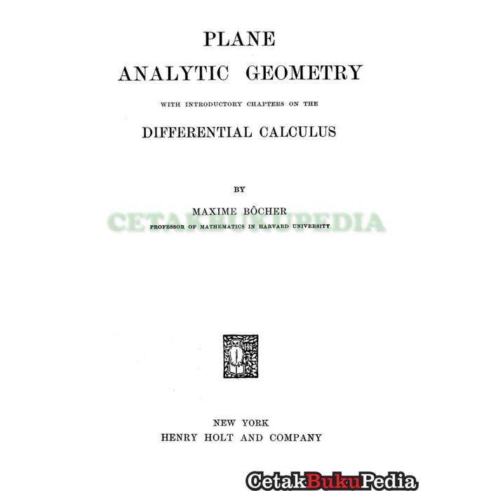 Book Plane Analytic Geometry Bocher
