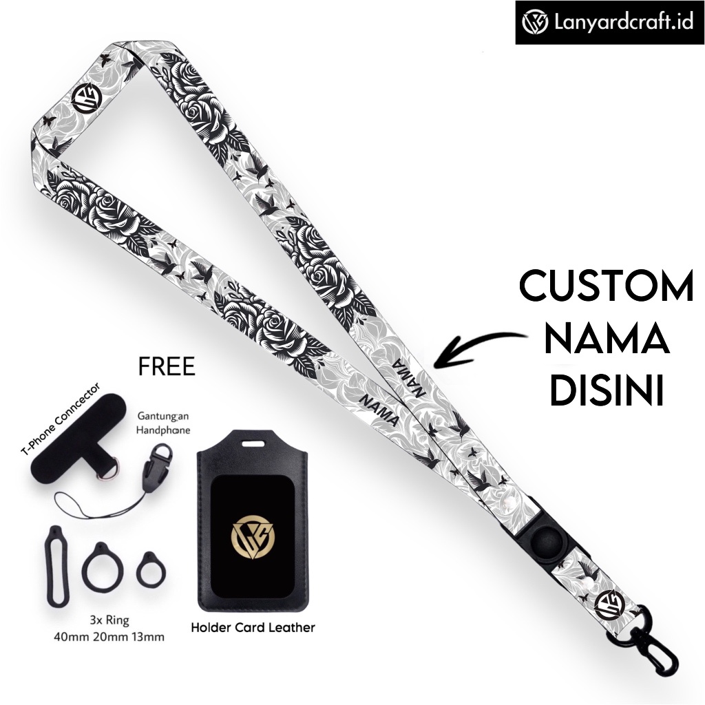

[SO-BH] Lanyard Craft Custom Nama Black Rose Series Request Nama Satuan Gantungan Card Holder Tali