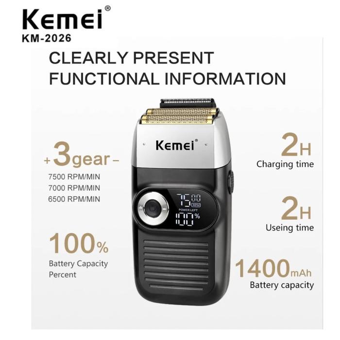 ..... Kemei 2026 Alat Cukur Rambut Km2026 Hair Clipper Kemei 0Mm Cordless Razor Shaver Km-2026 Hitam