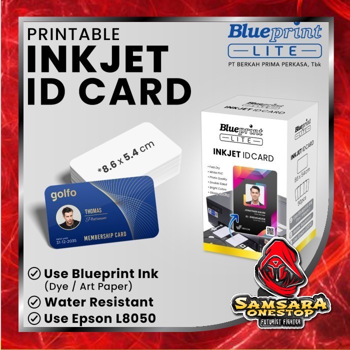 

Kartu Printable Inkjet ID Card Blueprint 8.6x5.4 760 Mic U Epson L8050 L18050 - Kemasan 1 Box Isi