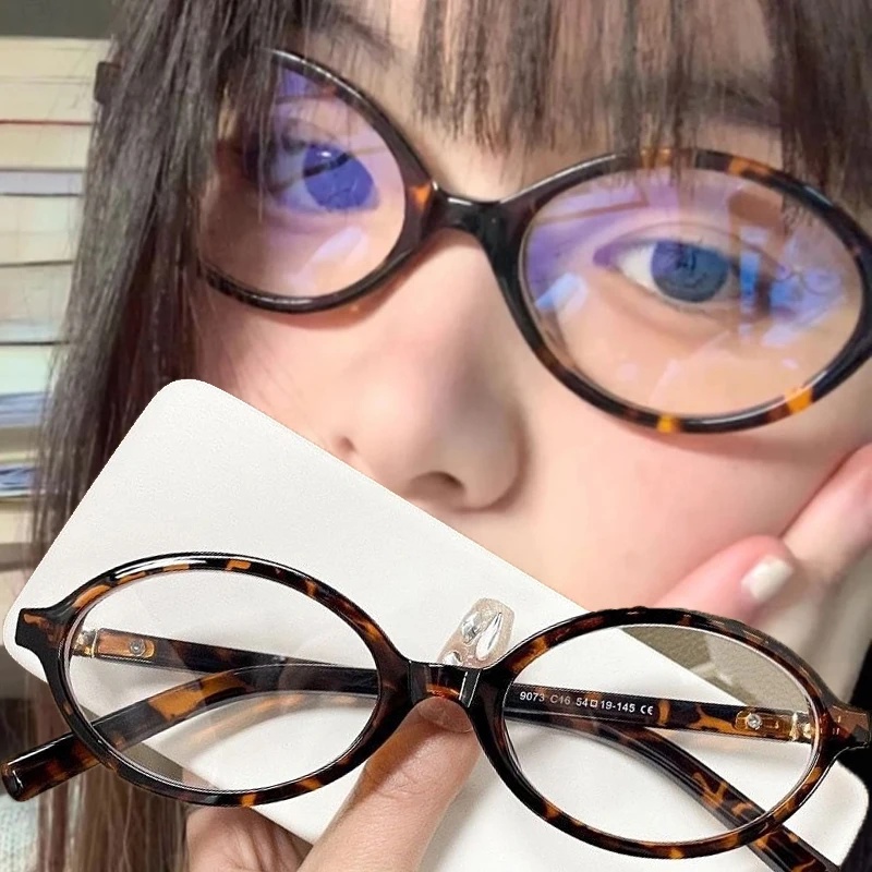Oval Small Frame Glasses Retro Female Korean Plain Glasses Anti-Blue Light Eyeglasses Eye Protection