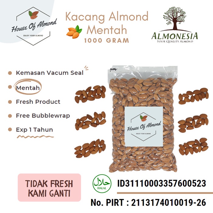 

Kacang Almond Mentah (Raw Almond) 1kg Almonesia