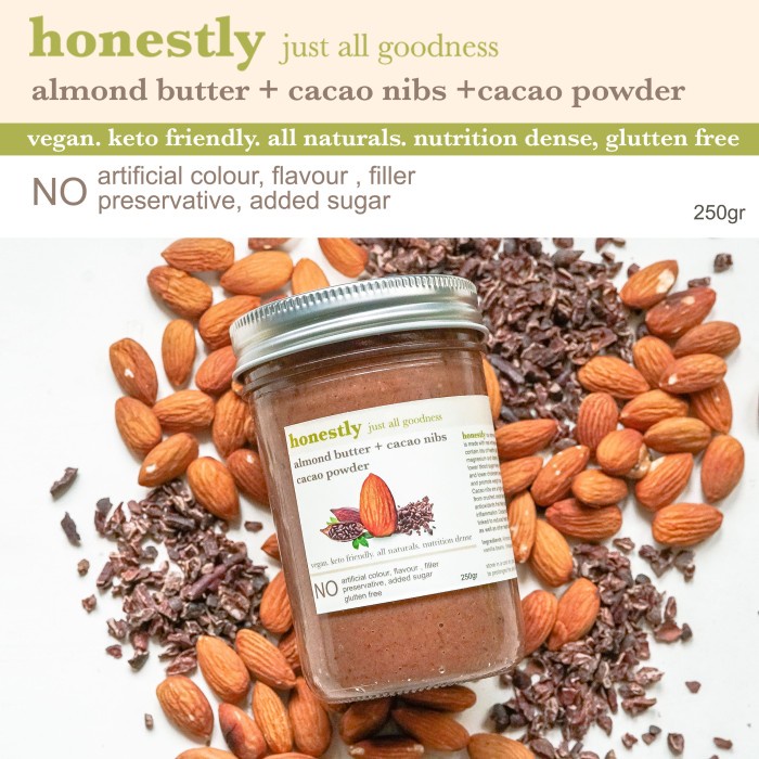 

HONESTLY almond butter chocolate - raw cacao nibs- unsweetened vegan