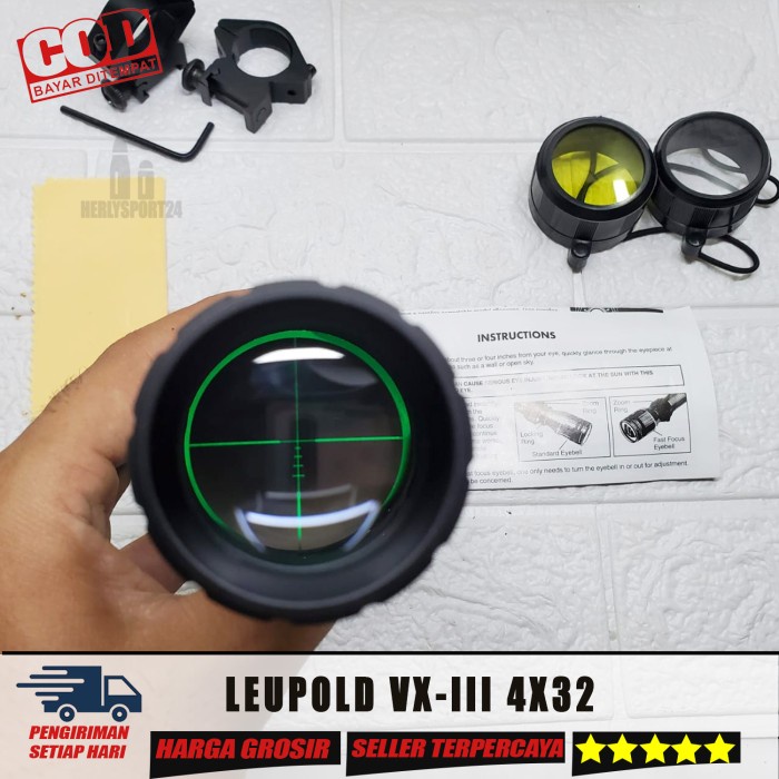 Teleskop LEUPOLD 4X32 DUPLEX Telescope LEUPOLD VX-III 4X32 Tahan Getar Ring Gold