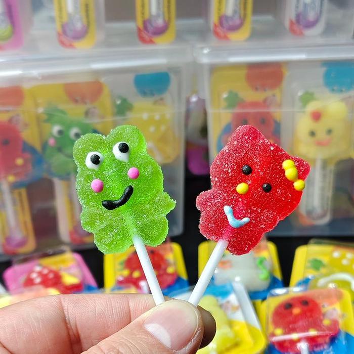 

halal2Box 60 Pcs Permen Kartun/Permen kartun kincir angin Rasa Stroberi Jeruk Manis Apel Hijau