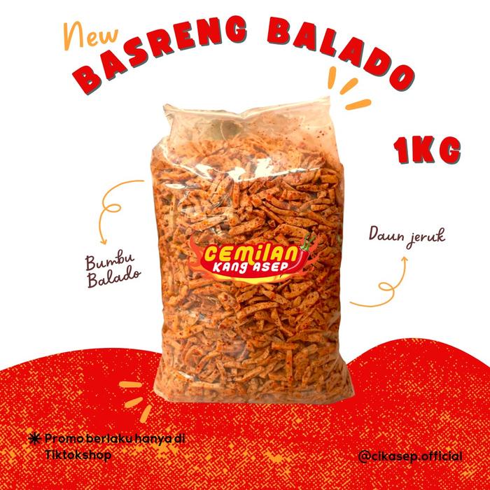 

Basreng Balado Cemilan Kang Asep Daun Jeruk Kemasan 1KG Camilan Chili Oil Pedas Food Snack Makanan