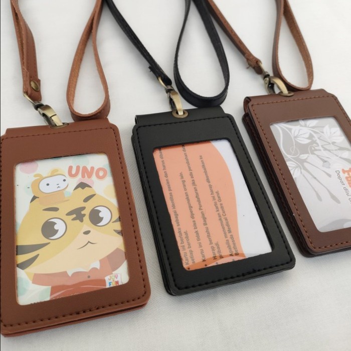 

HJK ID Card Holder Kulit Name Tag Double flip Model Baru