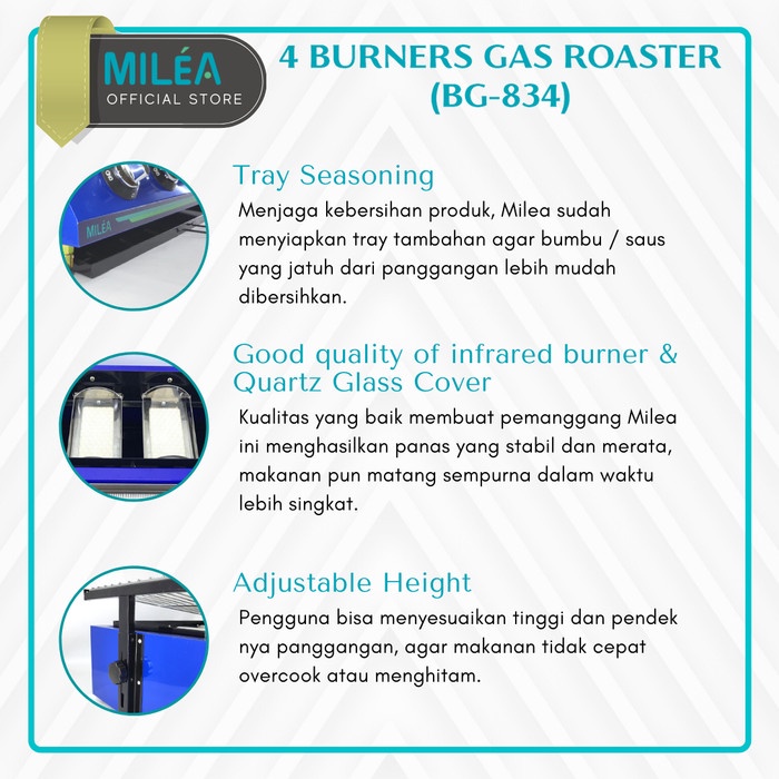Kompor Gas Pemanggang Bakaran Sosis 4 Tungku Roaster Milea Glass Cover