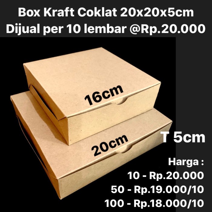 

pernakpernik- Box Kraft Coklat 20x20x5cm Dijual per 10 lembar