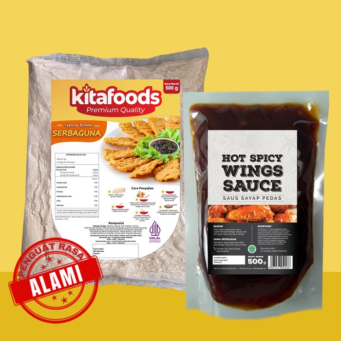 

PAKET COLLAB TEPUNG SERBAGUNA KITAFOODS 500gr X HOT SPICY WINGS 500gr SELERAFOOD