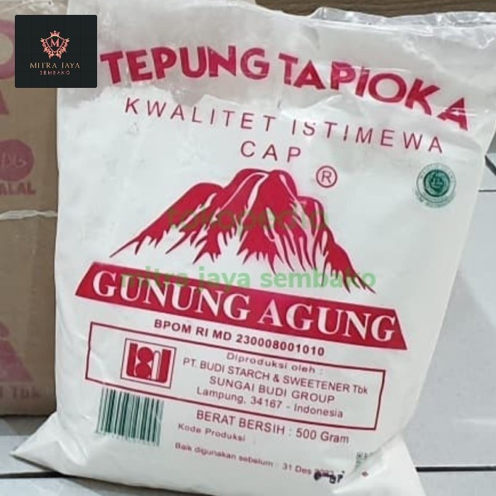 

Tapioka /sagu kemasan 500 gr cap gunung agung isi 1 dus 20 bungkus