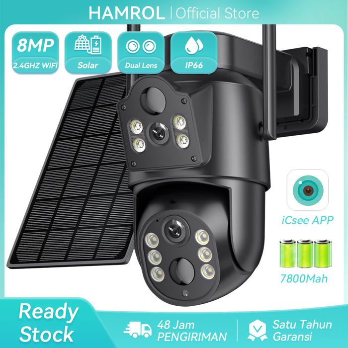 Hamrol 8Mp Surya Outdoor Kamera Wireless 8Mp Cctv Dual Lens 360 Ptz Ip Camera Hp Jarak Jauh