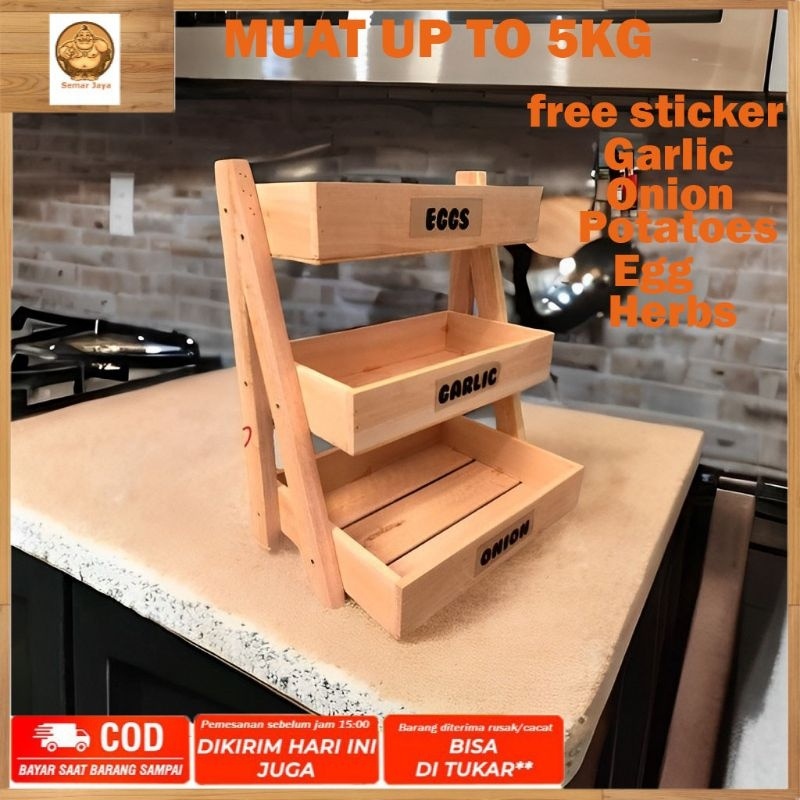 {{ (Gratis Stiker)Rak Bawang Bumbu Dapur Kayu Serbaguna Rak Telur Rak Sayur Rak Susun Bahan Kayu