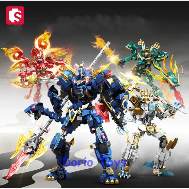..... Sembo Robot Mecha Armor - Koleksi Mythical Beast: Naga Azure, Harimau Putih & Phoenix Mainan