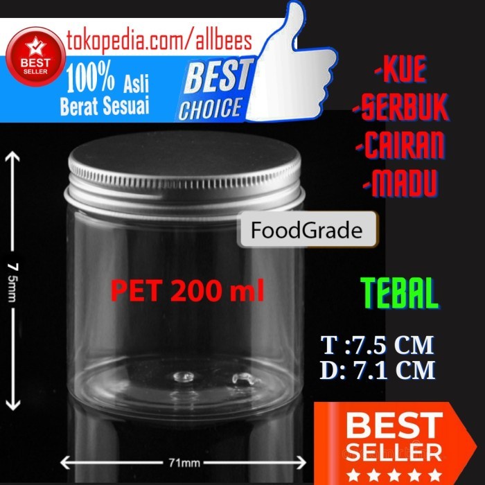 (Good) toples jar botol plastik 200 ml pet tutup alumunium
