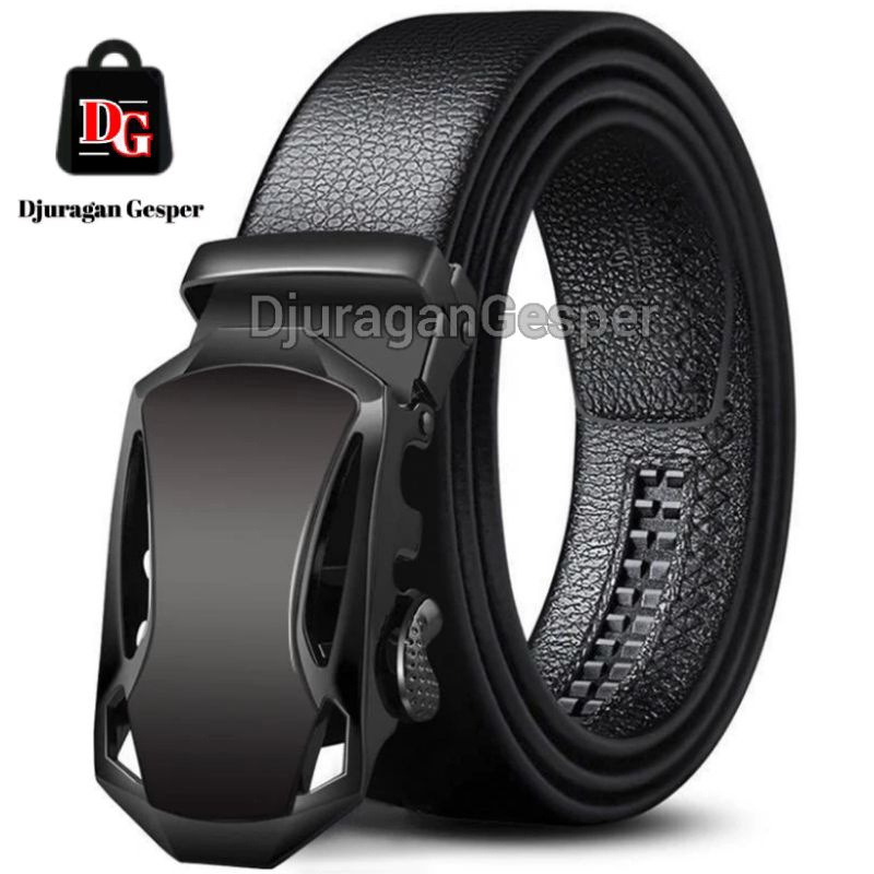 Fashionacc- Grosir Ikat Pinggang Pria Model Rel Sabuk Gasper Kulit Black Hitam Oval