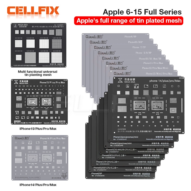 QIANLI MEGA-IDEA Black BGA Reballing Stencil Multifunction Universal Net for iPhone 6-15 Pro Max Pla