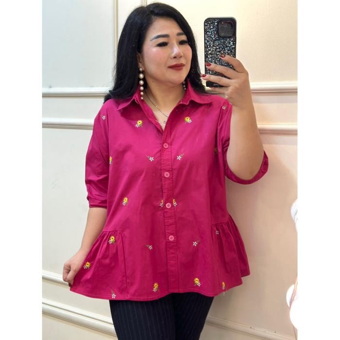 (Best) FINA BIGSIZE - (KYOMI BLOUSE BUNGA BORDIR) ATASAN WANITA JUMBO BIGSIZE KEKINIAN
