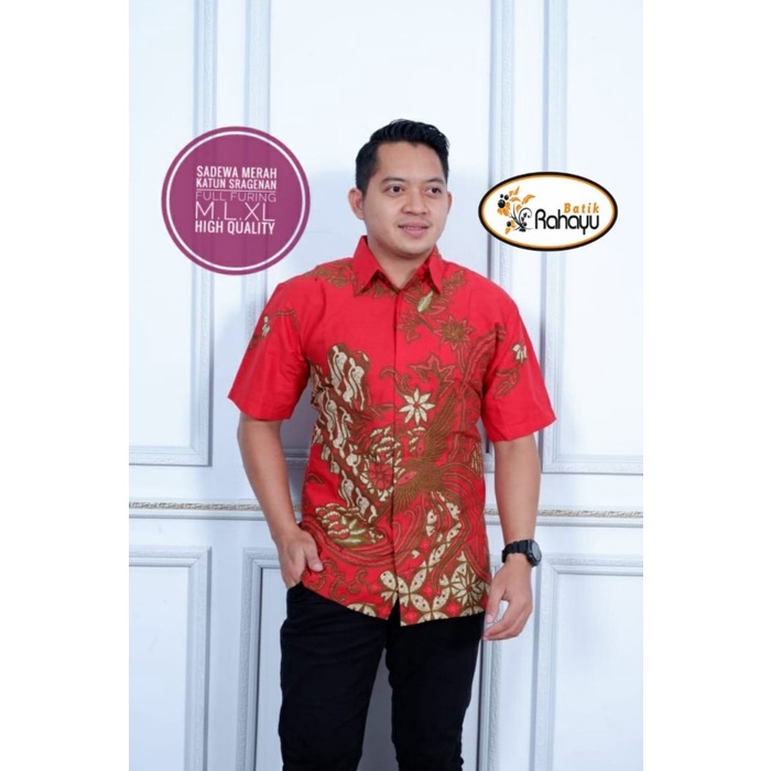 Product Laris Sadewa Merah Kemeja Batik Pria Lengan Pendek Kemeja Batik Warna Merah