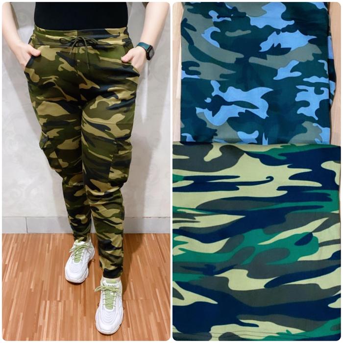 Celana Senam Jogger Army Cargo Kantong / Celana Senam Jumbo Size Wanita Motif Army / Senam Aerobic