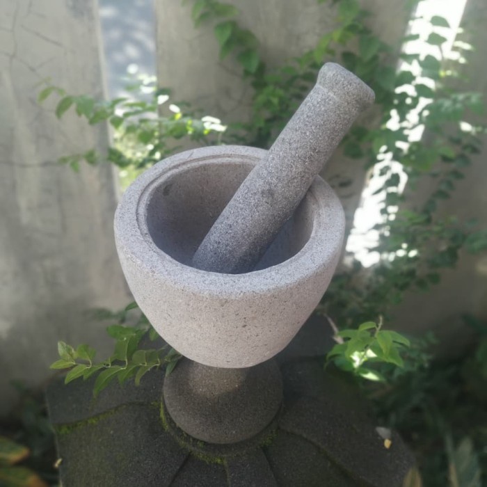 {{ Lumpang / Lesung Batu Kali Diameter 18Cm + Alu / Tumbukan Ready }}