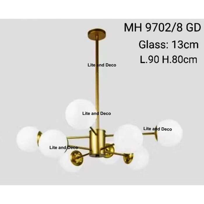 LAMPU GANTUNG KAMAR TIDUR 8 BOLA MINIMALIS WARNA GOLD