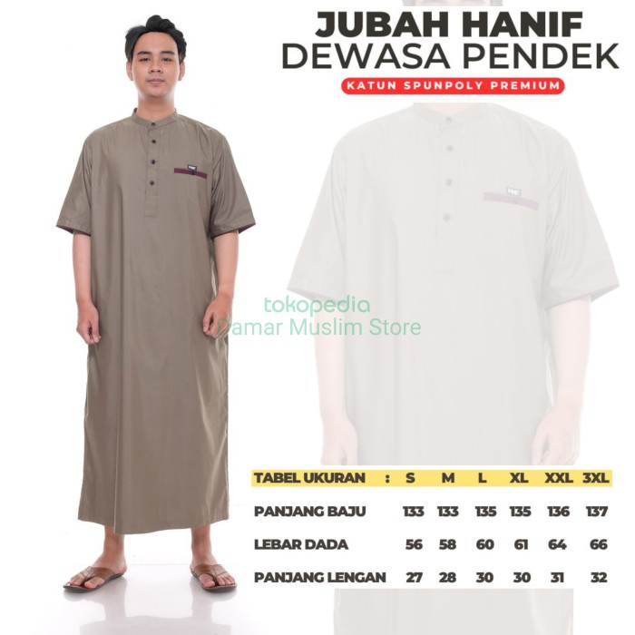 Baju Jubah Gamis Pria Muslim Laki Dewasa Hanif Lengan Pendek Premium
