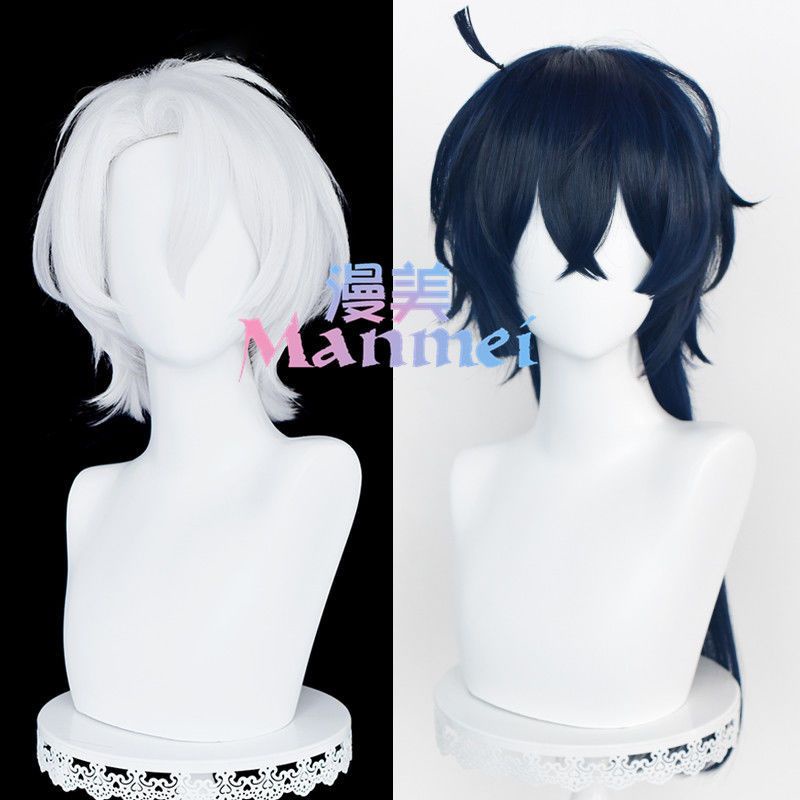 - cos wig silikon simulasi kulit kepala atas rambut palsu laki-laki belanak kepala serigala ekor