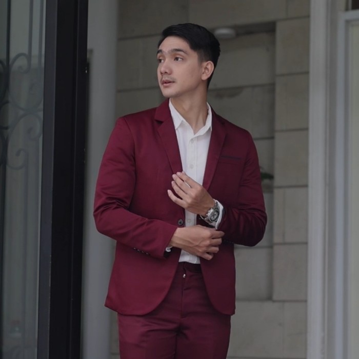 jas pria blazer pria merah maroon gelap slimfit pria keren premium